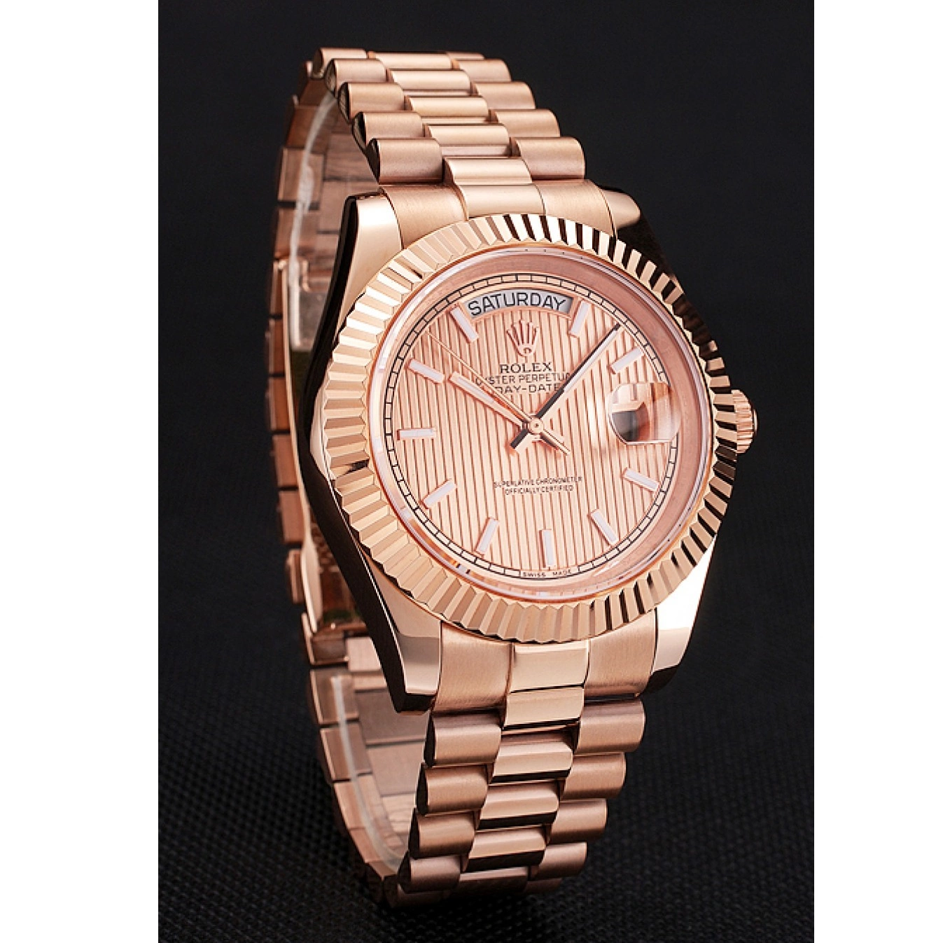 MiroTime 0710 Swiss Rolex Day Date 40 Rose Gold Etched Dial Rose Gold Case And Bracelet